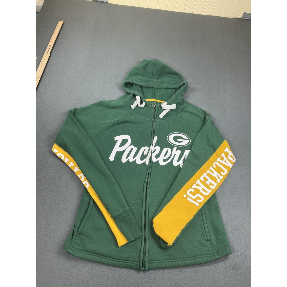 Green Bay‎ Packers Sweatshirt Womens XL Green NFL Football Zip Hoodie Hands High